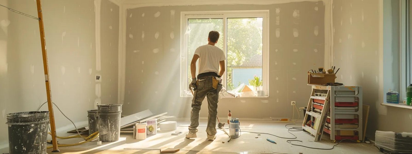 a focused, well-lit scene inside a home renovation workshop showcases a professional inspecting a wall for imperfections, with tools and paint samples neatly arranged nearby, emphasizing the meticulous preparations before painting begins. a focused, well-lit scene inside a home renovation workshop showcases a professional inspecting a wall for imperfections, with tools and paint samples neatly arranged nearby, emphasizing the meticulous preparations before painting begins.