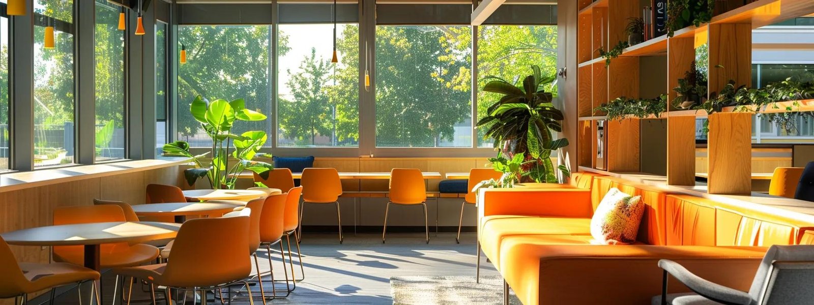 a modern office interior bathed in warm, diffused light filtering through large windows, showcasing vibrant color palettes on the walls that highlight the transformative effects of st. paul's natural light on interior design choices. a modern office interior bathed in warm, diffused light filtering through large windows, showcasing vibrant color palettes on the walls that highlight the transformative effects of st. paul's natural light on interior design choices.