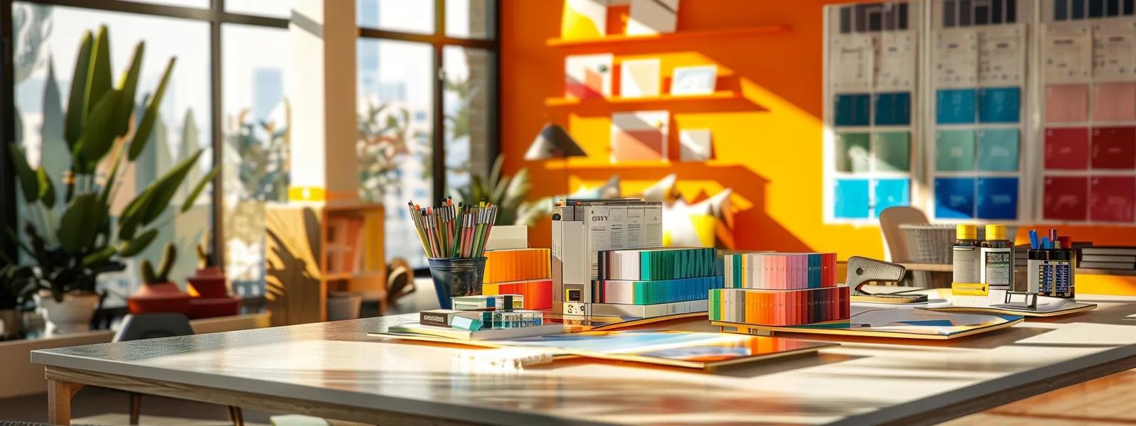 a modern, sleek office interior showcases a vibrant array of paint samples and expertly arranged color swatches on a stylish table, reflecting the importance of material selection for commercial and residential painting projects. a modern, sleek office interior showcases a vibrant array of paint samples and expertly arranged color swatches on a stylish table, reflecting the importance of material selection for commercial and residential painting projects.