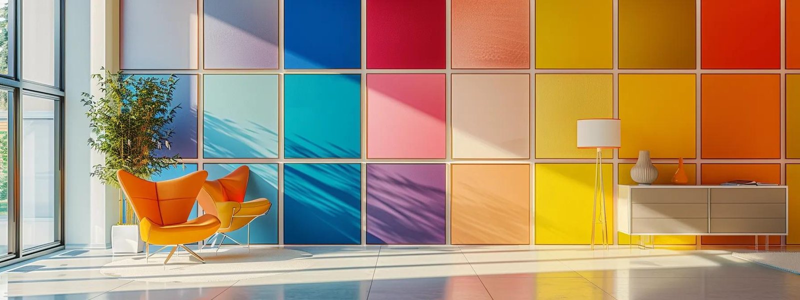 a modern, stylish interior showcases a vibrant array of paint swatches against a sleek wall, emphasizing the transformative power of color in home design.