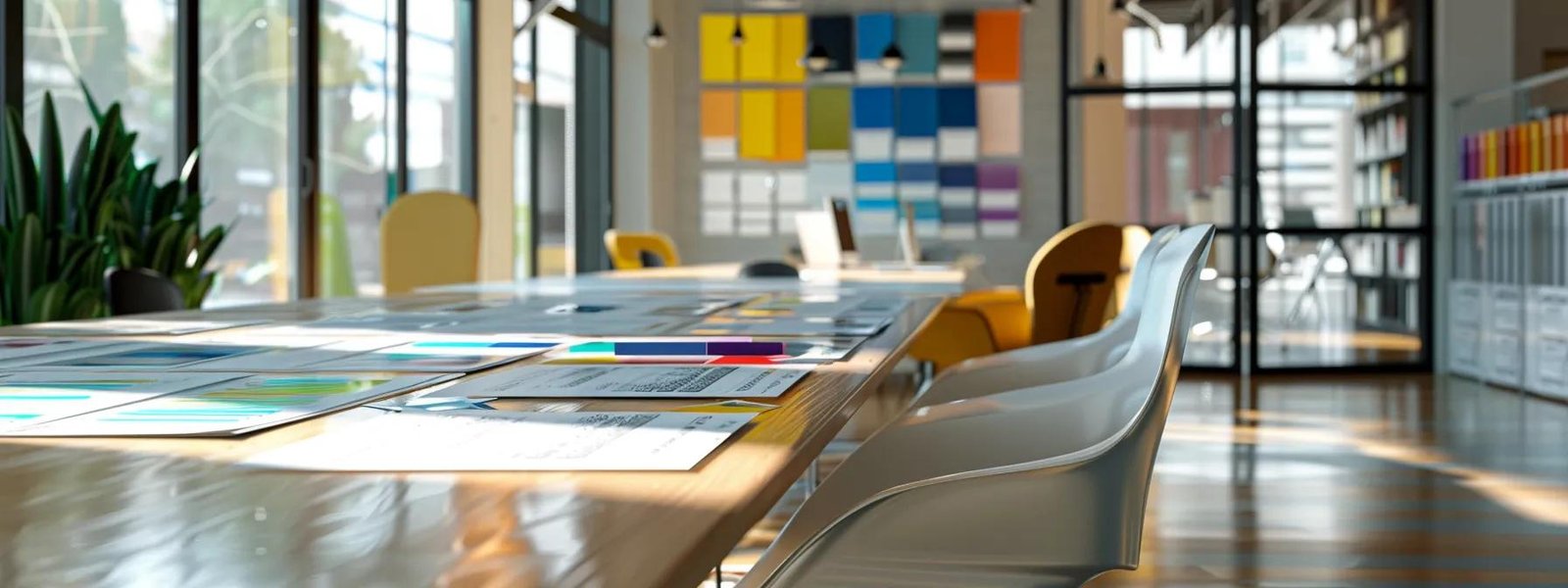 a sleek, modern office space showcases an array of paint swatches and detailed pricing sheets spread across a polished conference table, reflecting a professional atmosphere focused on interior painting services. a sleek, modern office space showcases an array of paint swatches and detailed pricing sheets spread across a polished conference table, reflecting a professional atmosphere focused on interior painting services.