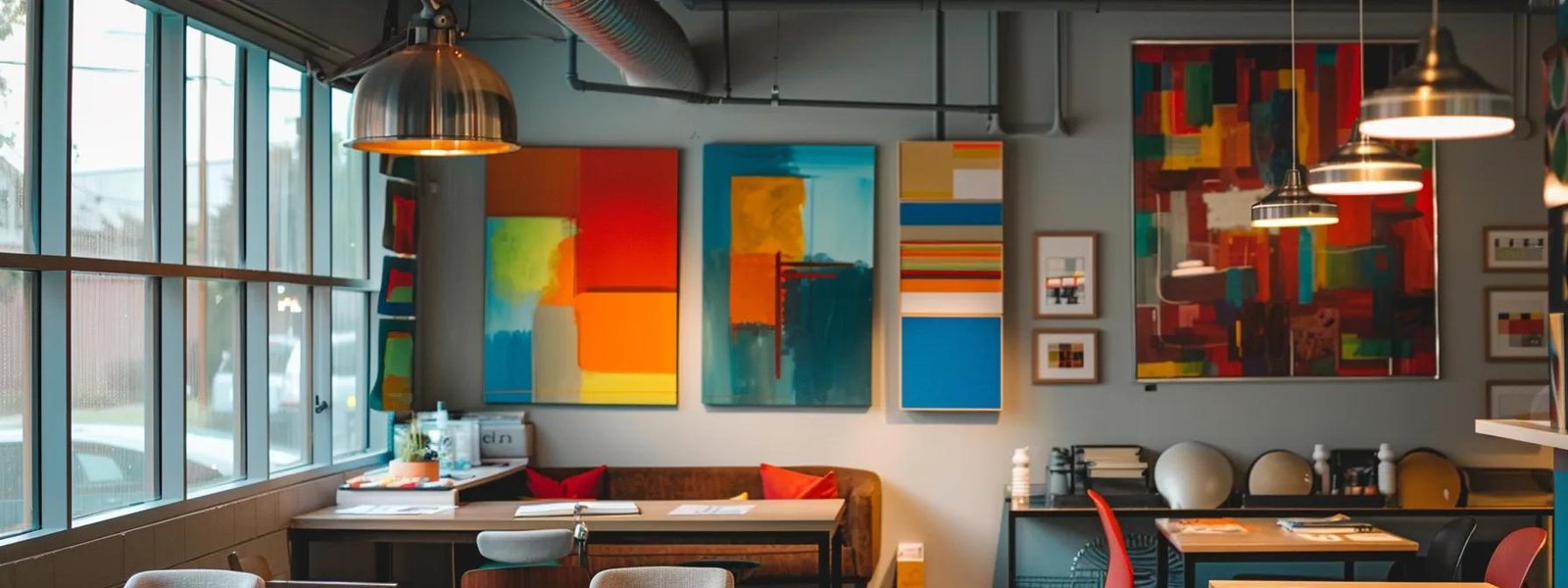 a stylish, modern interior design studio in saint paul, showcasing vibrant paint samples and artistic mood boards, illuminated by soft overhead lighting that highlights the creative atmosphere. a stylish, modern interior design studio in saint paul, showcasing vibrant paint samples and artistic mood boards, illuminated by soft overhead lighting that highlights the creative atmosphere.