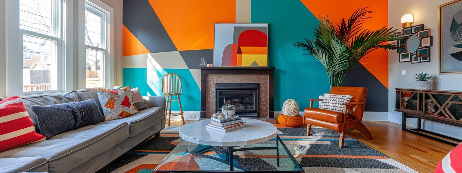 a stylish st. paul living room showcases a vibrant accent wall with bold geometric patterns and elegant architectural moldings, highlighting unique customized paint techniques that reflect personal style. a stylish st. paul living room showcases a vibrant accent wall with bold geometric patterns and elegant architectural moldings, highlighting unique customized paint techniques that reflect personal style.