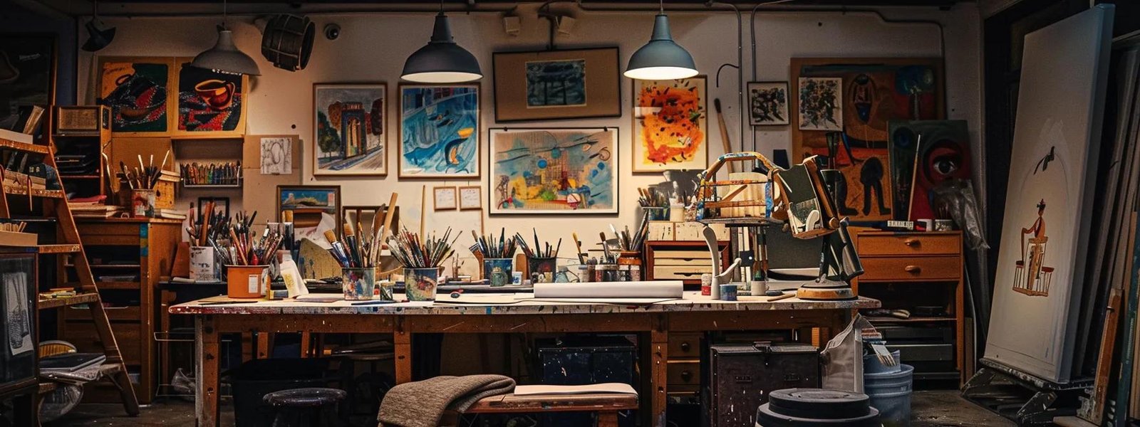 a well-organized artist's workspace showcases an array of high-quality painting tools and materials, illuminated by bright overhead lights, emphasizing their importance in achieving a flawless artistic finish. a well-organized artist's workspace showcases an array of high-quality painting tools and materials, illuminated by bright overhead lights, emphasizing their importance in achieving a flawless artistic finish.