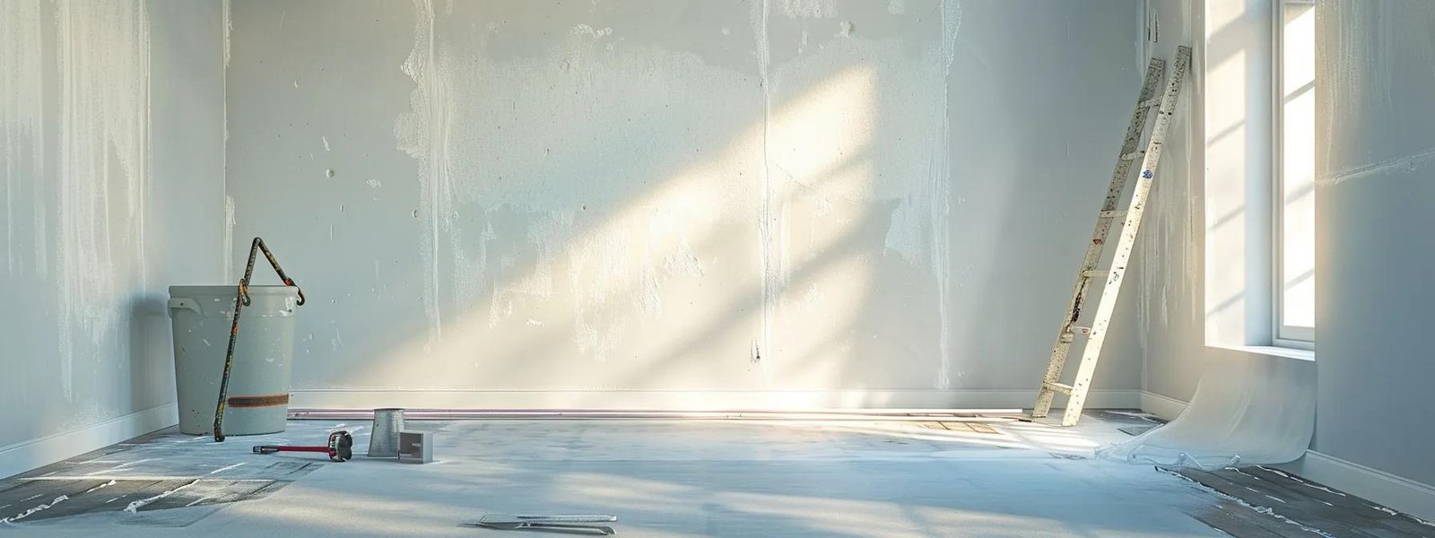 a well-organized interior paint preparation area showcases a pristine wall with repaired imperfections, clean tools, and carefully laid drop cloths, emphasizing the importance of meticulous surface preparation for a flawless finish. a well-organized interior paint preparation area showcases a pristine wall with repaired imperfections, clean tools, and carefully laid drop cloths, emphasizing the importance of meticulous surface preparation for a flawless finish.