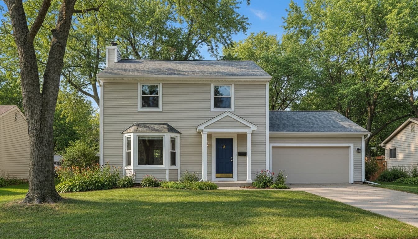 How Caulking Changes Exterior Painting Cost in Minneapolis in 2026 3 Single-family home in Minneapolis suburb on sunny late summer day with clean siding and neat trim.